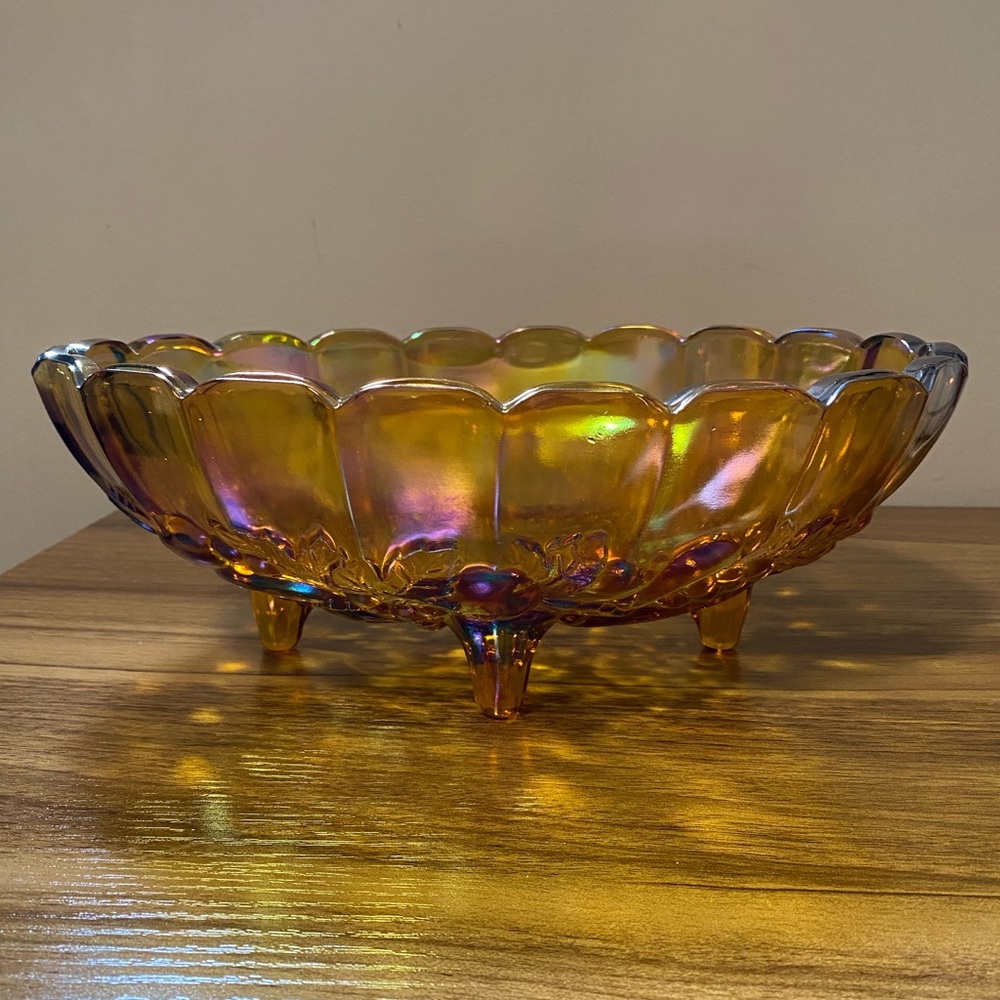 Vintage INDIANA Carnival Amber Glass Fruit Bowl with Feet